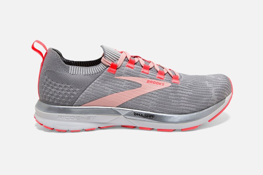 Brooks Men's Ricochet 2 Road Running Shoes Grey/Coral SWXH-08795